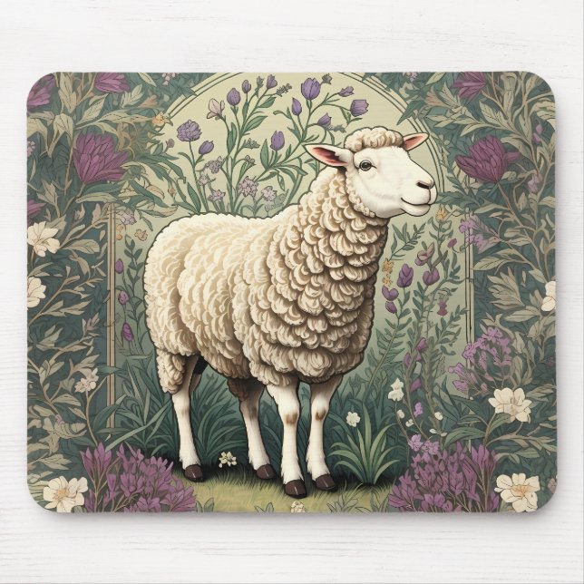 Elegant Sheep Lavender floral Background Mouse Pad (Front)
