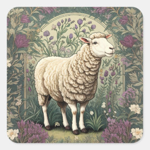 Elegant Sheep Lavender floral Background Square Sticker