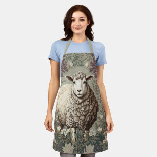 Elegant Sheep Lavender Flower Background Apron