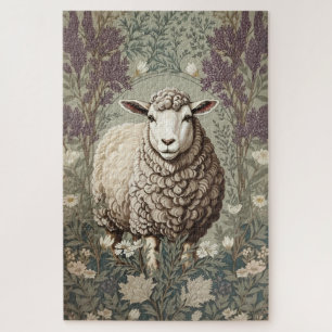 Elegant Sheep Lavender Flower Background Jigsaw Puzzle