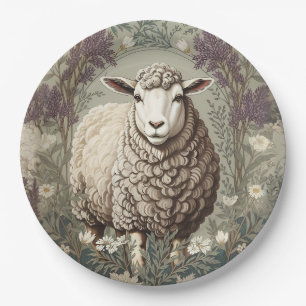 Elegant Sheep Lavender Flower Background Paper Plate