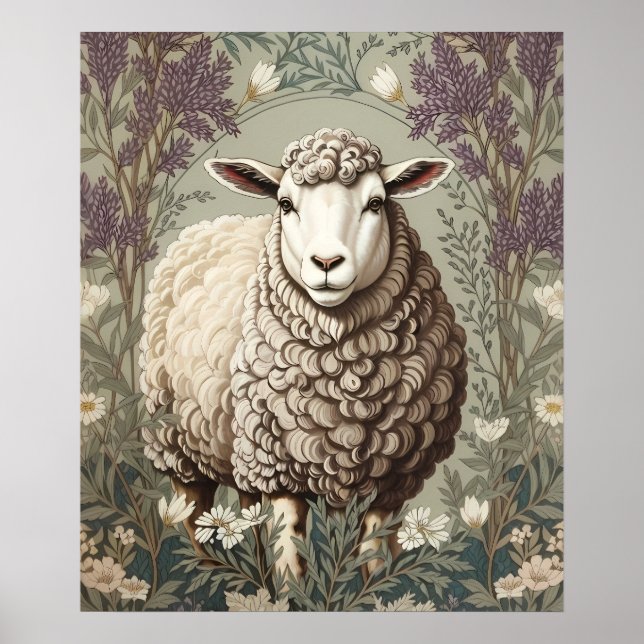 Elegant Sheep Lavender Flower Background Poster (Front)