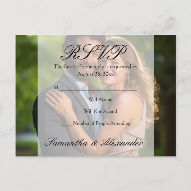 Elegant Sheer Overlay Photo Wedding Invitation Postcard (Front)