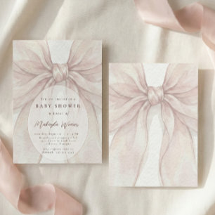 Elegant Sheer Pink Blush Bow Baby Shower Invitation