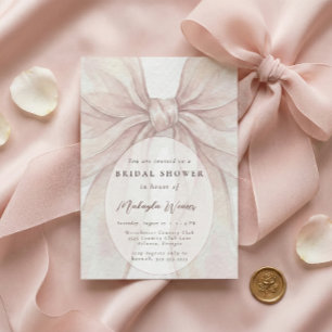 Elegant Sheer Pink Blush Bow Bridal Shower Invitation