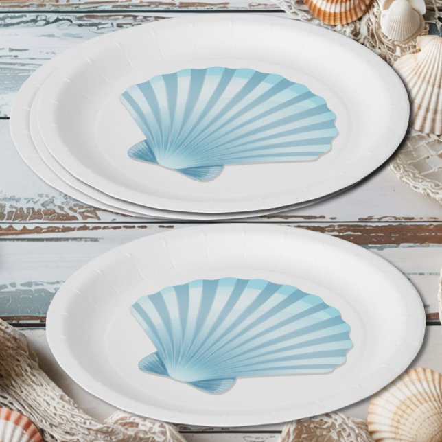 Elegant Shell Beach Nautical Blue Wedding Paper Plate (Creator Uploaded)