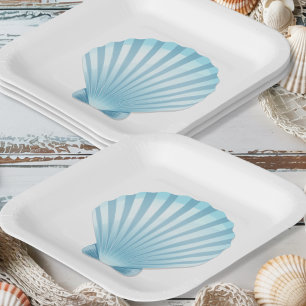 Elegant Shell Beach Nautical Blue Wedding Paper Plate