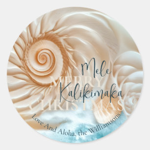 Elegant Shell Mele Kalikimaka   Greetings Classic Round Sticker