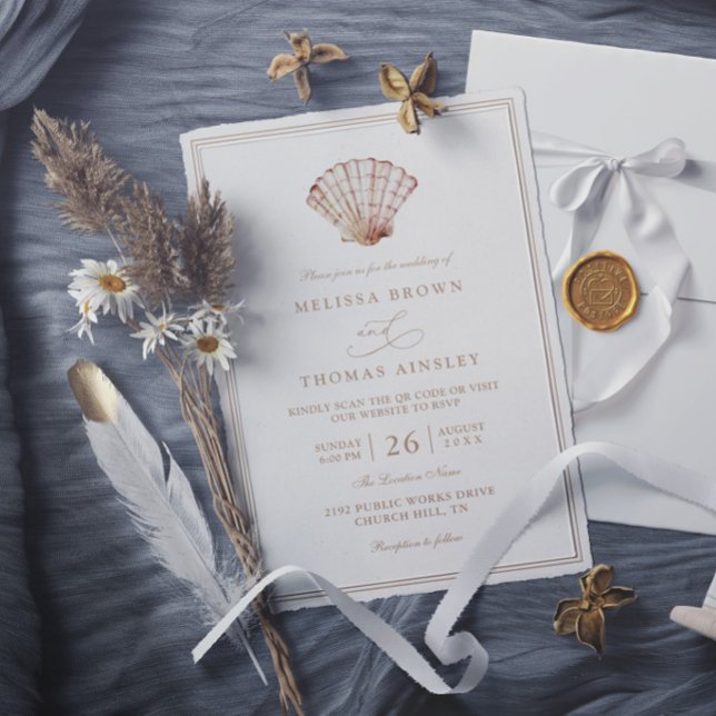 Elegant Shell Simple Minimalist Modern Wedding Invitation (Creator Uploaded)
