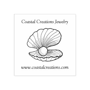 Elegant Shell with Pearl Line Art Logo Rubber Stamp