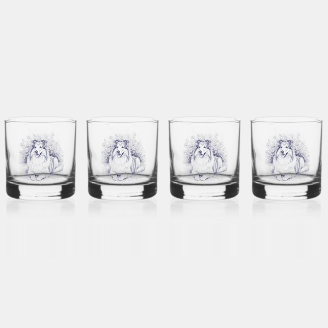Elegant Sheltie Whiskey Glass (Front)