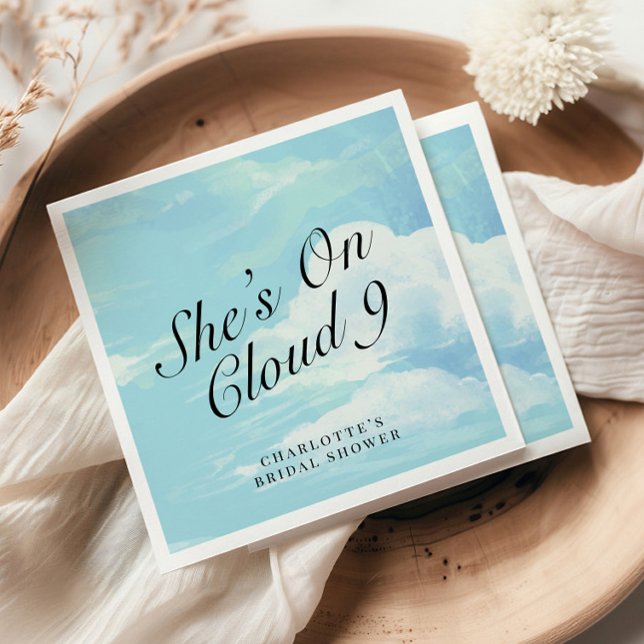 Elegant She's on Cloud 9 Blue Sky Bridal Shower Napkin (Creator Uploaded)