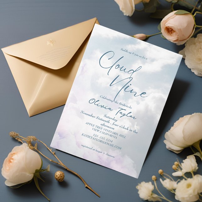 Elegant She's on cloud 9 Dusty Blue Bridal Shower Invitation (Creator Uploaded)