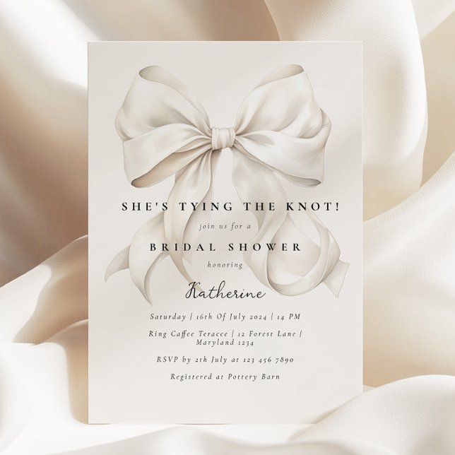 Elegant She's Tying the Knot Bow Bridal Shower Invitation (Creator Uploaded)