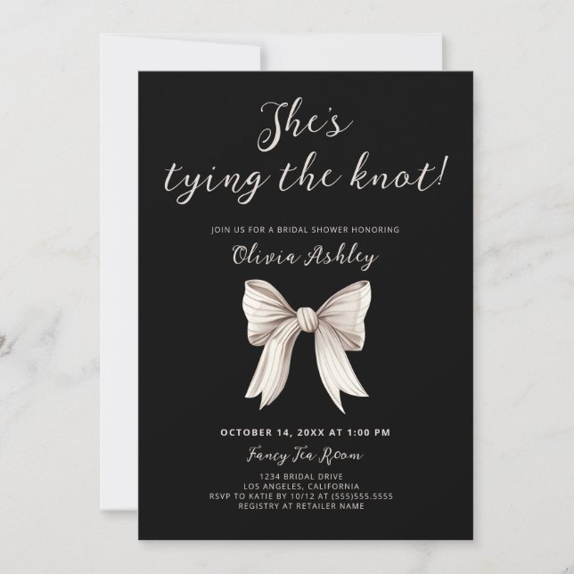 Elegant She's Tying the Knot Bridal Shower Invitation (Front)