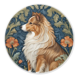 Elegant Shetland Sheepdog William Morris Inspired Ceramic Knob