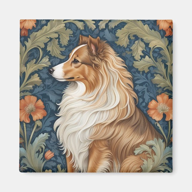 Elegant Shetland Sheepdog William Morris Inspired Magnet (Front)