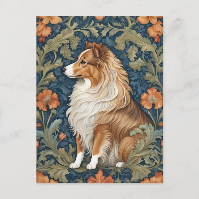 Elegant Shetland Sheepdog William Morris Inspired Postcard (Front)
