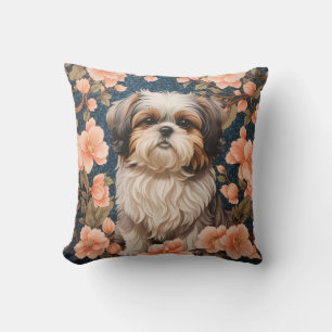 Elegant Shih Tzu Dog William Morris Inspired Cushion