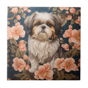 Elegant Shih Tzu Dog William Morris Inspired Tile