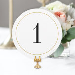 Elegant Shimmer Gold Circle Table Number 1 Card<br><div class="desc">Classic black and white table number on your choice of paper with die-cut circle and faux gold border. Multiple paper types,  square or rounded corners also available.</div>