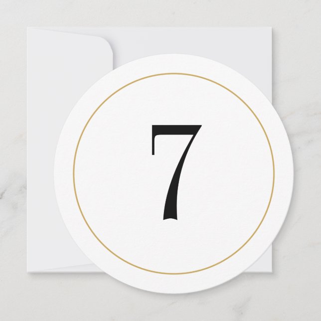 Elegant Shimmer Gold Circle Table Number 7 Card (Front)