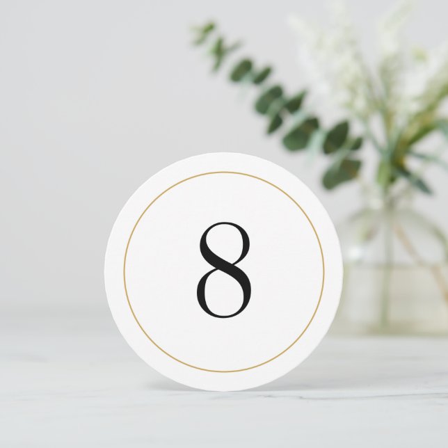 Elegant Shimmer Gold Circle Table Number 8 Card (Standing Front)