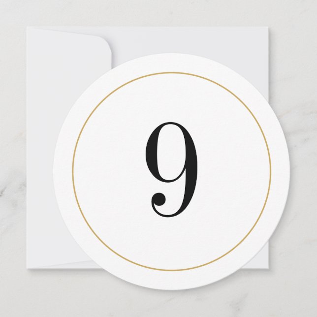 Elegant Shimmer Gold Circle Table Number 9 Card (Front)