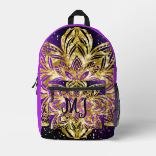 Elegant Shimmer Purple Gold Mandala Personalise Printed Backpack