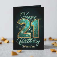 Elegant Shimmering Teal and Gold 21st Birthday