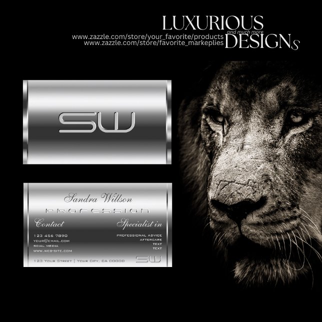 Elegant Shimmery Silver and Large 3D Initials Chic Business Card (Creator Uploaded)