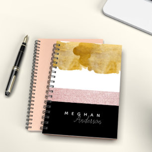 Elegant Shine Gold And Pink Personalised Notebook