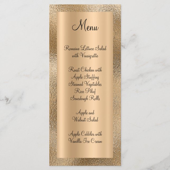 Elegant Shiny Faux Gold Texture and Foil Menu (Front)