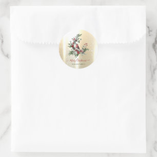 Elegant Shiny Faux Gold,Wreath Red Cardinal Classic Round Sticker