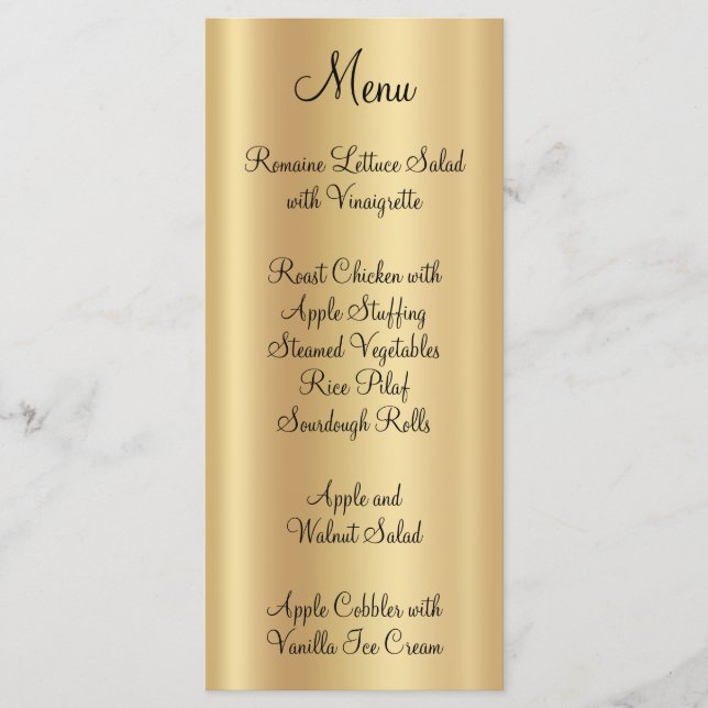 Elegant Shiny Faux Pale Gold Ombre Foil Menu (Front)