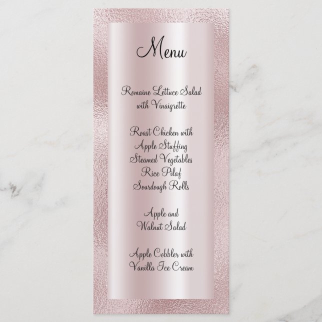 Elegant Shiny Faux Pastel Blush Pink Foil Menu (Front)