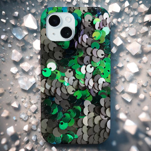 Elegant shiny glamour greens  greys disc sequins  iPhone 15 case