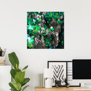 Elegant shiny glamour greens  greys disc sequins  poster