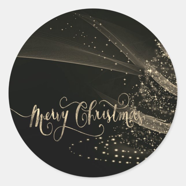 Elegant Shiny Gold  Christmas Tree Classic Round Sticker (Front)
