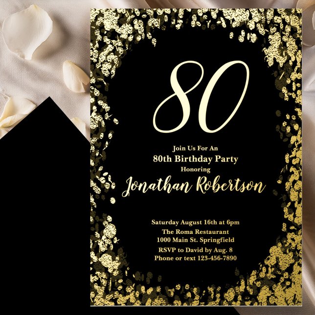 Elegant Shiny Gold Foil 80th Birthday Invitation  (Creator Uploaded)