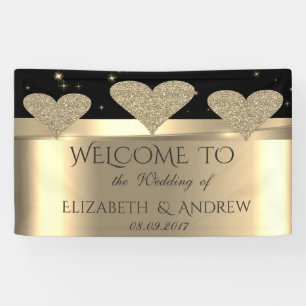 Elegant Shiny Gold Glitter Hearts Wedding Banner