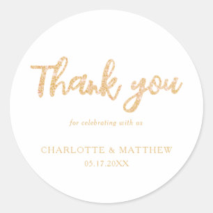 Elegant Shiny Gold Glitter Wedding Classic Round Sticker