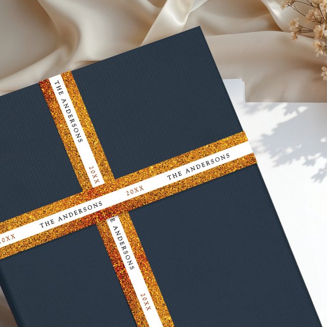 Elegant Shiny Gold White Sparkle Glitter Name Typo Satin Ribbon (Creator Uploaded)