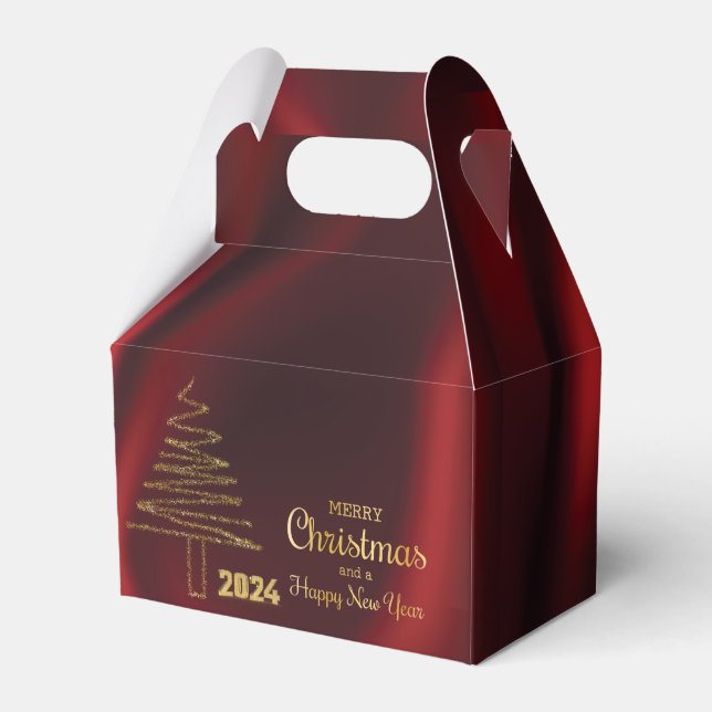  Elegant Shiny Golden Christmas tree Favour Box (Front Side)