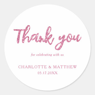 Elegant Shiny Magenta Glitter Wedding Classic Round Sticker