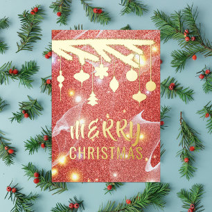 Elegant Shiny Red Glitter Gold Ornaments Christmas