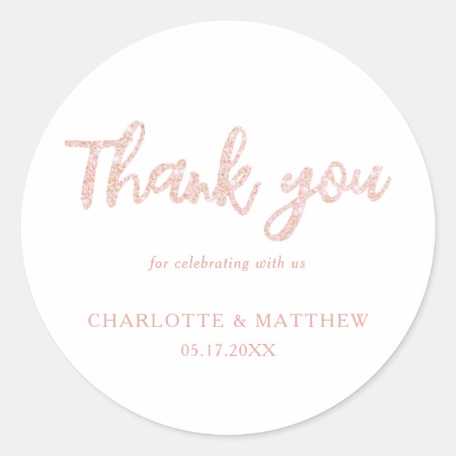 Elegant Shiny Rose Gold Glitter Wedding Classic Round Sticker (Front)