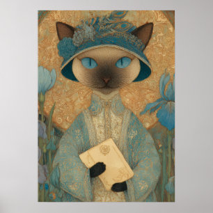 Elegant Siamese Cat in Art Nouveau Style Poster