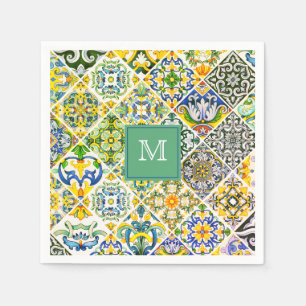 Elegant Sicilian Mediterranean green tiles Napkin