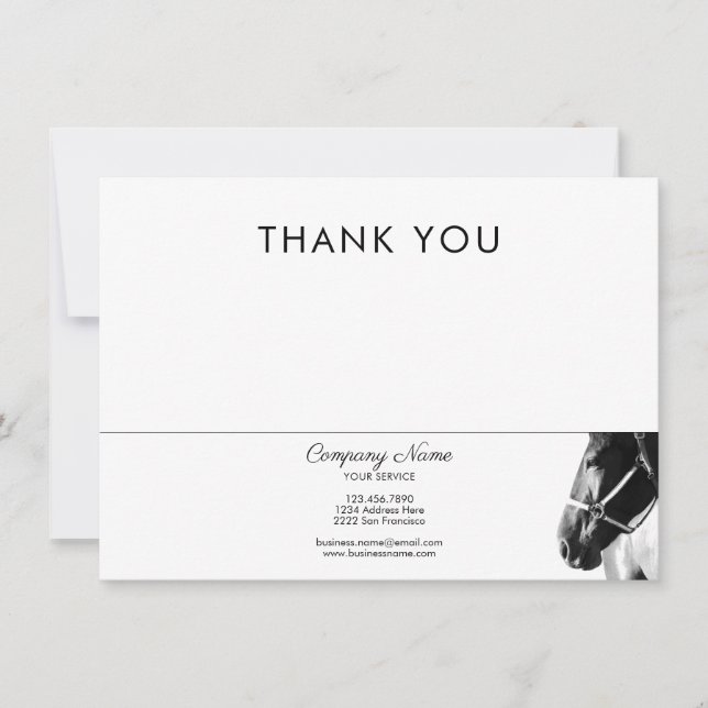 Elegant Side Horse Head BW Thank You Business Card (Front)